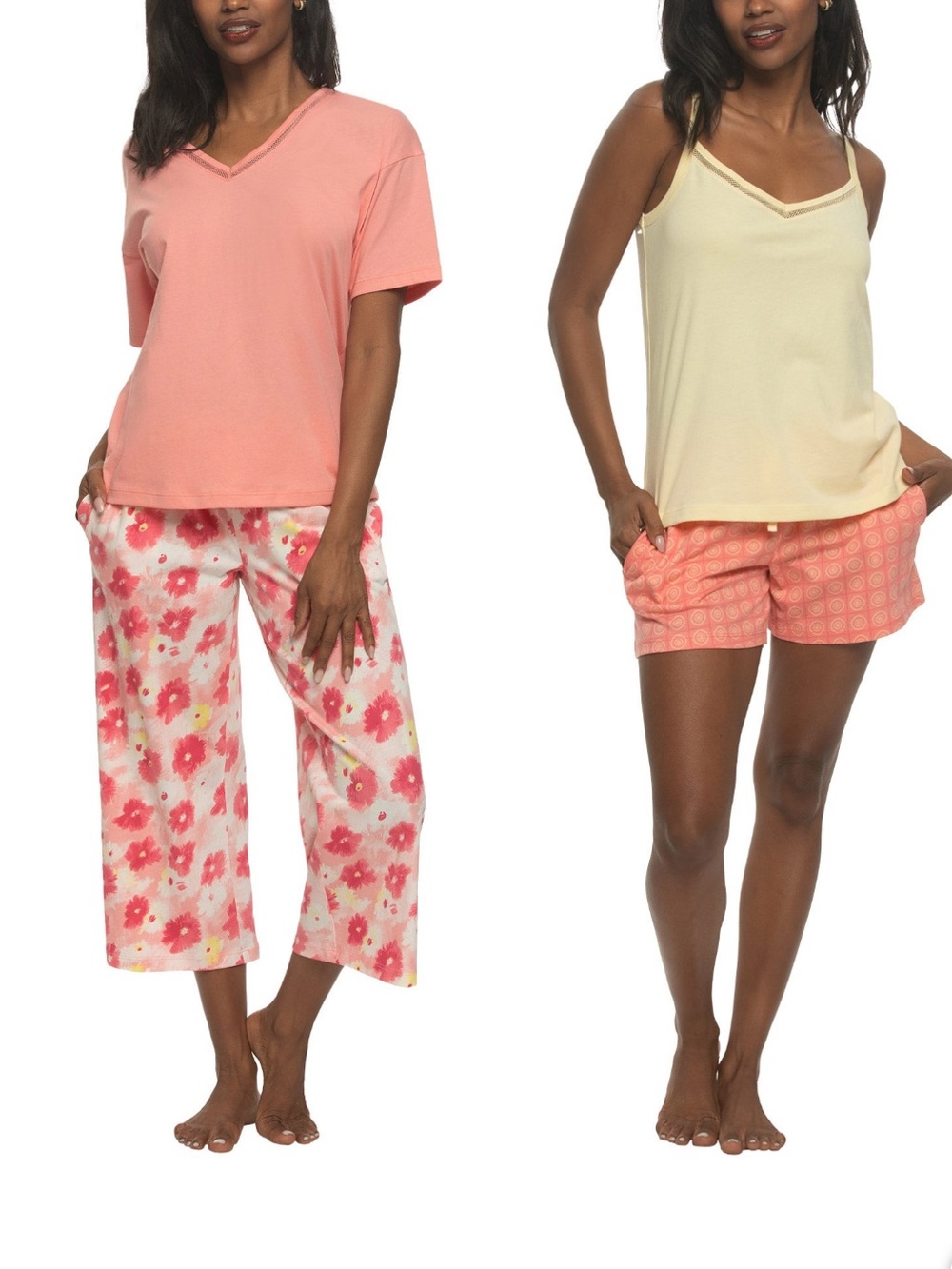 Felina 100% Cotton 4-Piece Sleep Set Tee Cami Shorts Capri Floral Size L NWT